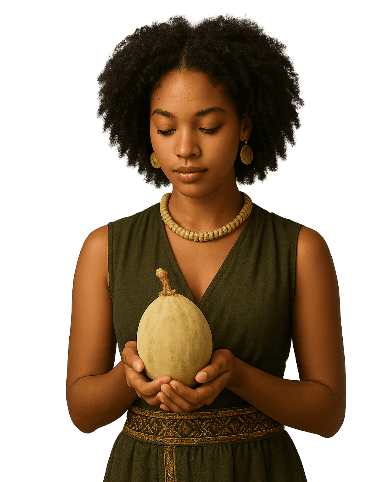 african girl holding baobab fruit